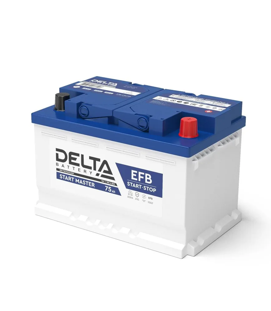 DELTA START MASTER 75 Ah EFB. Аккумулятор автомобильный герметичный свинцово-кислотный