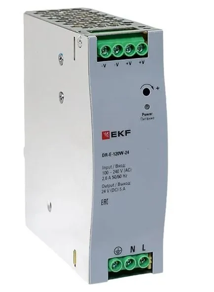 DR-E-120W-24. Блок питания на дин рейку 120Вт — фото 1 из 3