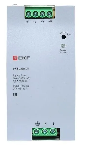 DR-E-240W-24. Блок питания на дин рейку 240Вт — фото 2 из 3