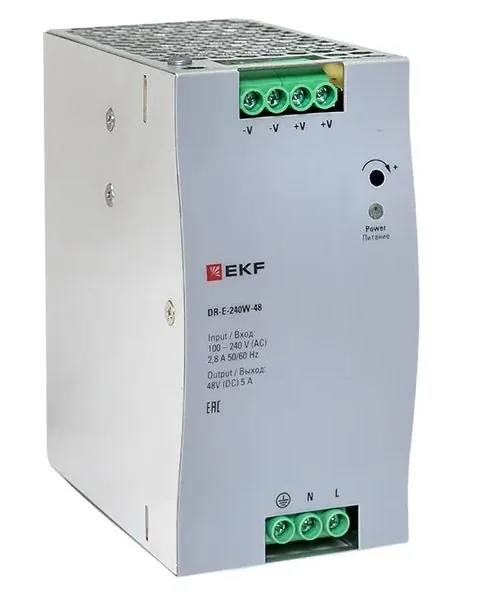 DR-E-240W-48. Блок питания на дин рейку 240Вт — фото 1 из 3