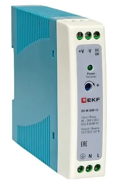 DR-M-20W-12. Блок питания на дин рейку 20Вт — фото 1 из 3