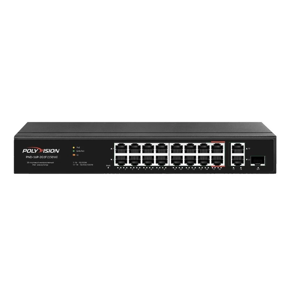 PND-16P-2G1F (150W). Коммутатор 18-портовый с функцией PoE