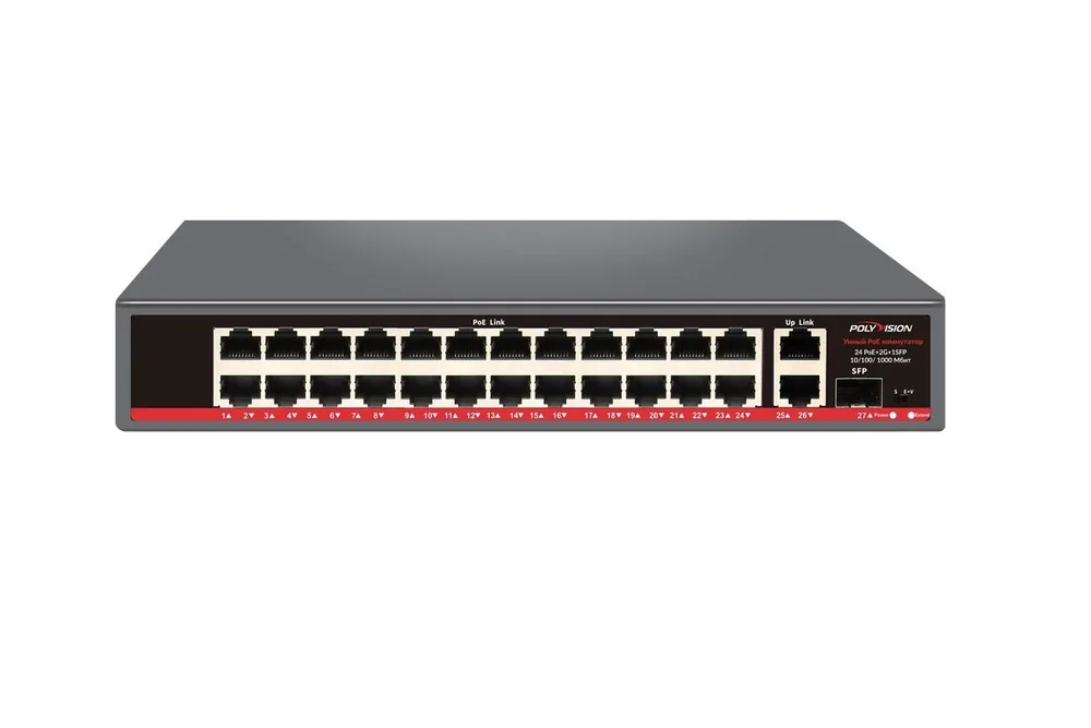 PND-24P-2G1F (300W). Коммутатор неуправляемый 27-портовый с функцией PoE