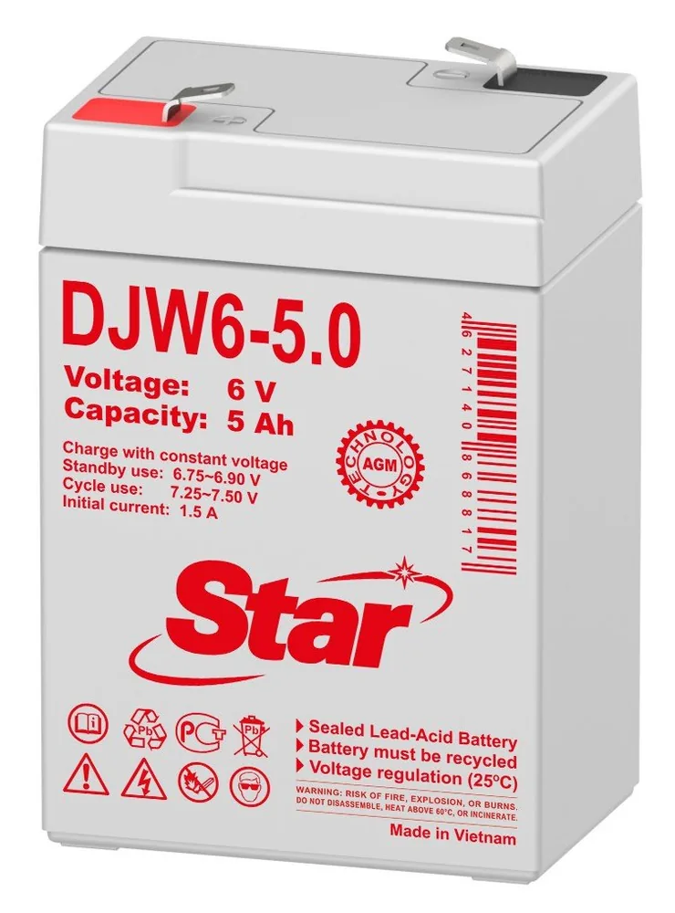 STAR DJW6-5.0. Аккумулятор герметичный свинцово-кислотный — фото 2 из 2